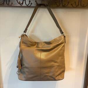 Carpisa Vera Pelle Taupe Leather Hobo Satchel Shoulder Bag with Tassel